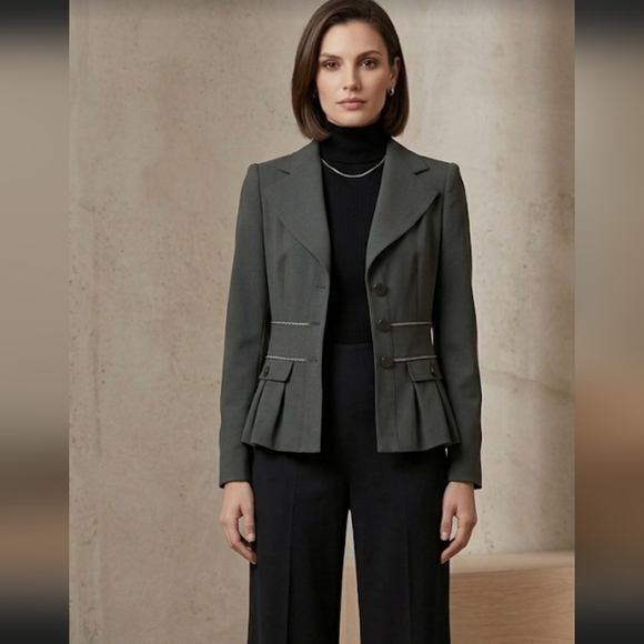 Armani Collezioni Jackets & Blazers - Armani Collezioni Olive Green Peplum Blazer